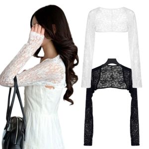 OWMXZL Ice Silk Women Sunshade Sleeves Hollow Out Lace Mesh UV Protection Sleeves Casual Long Sleeve One Shoulder Sleeves Cycling