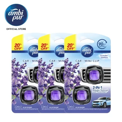 [Bundle of 3] Ambi Pur Car Mini Clip Lavender Comfort Car Air Freshener 2.2ml x 2