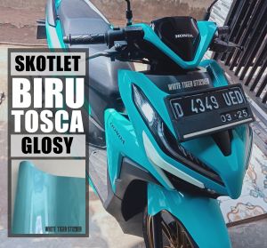 Skotlet Stiker Motor Biru Tosca Glossy: Harga Murah & Bisa COD