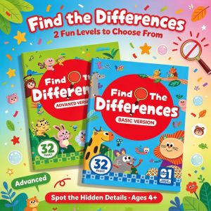 Toddler Early Learning Visual Puzzle Pad 32 Pages Kids Spot The Difference Game Left Right Brain Exercise Logical Thinking Pattern Recognition Concentration Activity Kit