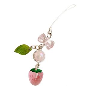 Cute Strawberry and Leaf Phone Lanyard Elegant Strawberry Leaf Designed Phone Strap Unique Phone Chain Charm for Women