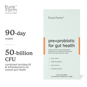 Pure Form Pre + Probiotics for Gut Health | 50 Billion CFU of Combined Lactobacilli and Bifidobacteria + Prebiotic Fiber | Overall Gut Health | Fights Gut Inflammation | Reduces Chronic Bloating | Rebalances Gut Microbiota