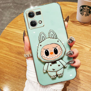 VRQR Labubu Casing for OPPO Reno 7 Reno 8 4G F21 Pro 4G Rotating Bracket with Mirror Soft Shell