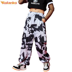 Rolanko Childrens Hip-hop Pants Girls Loose Jogger Cargo Trousers Jazz Dance Show Clothing Bottoms Trend Students Casual Wear