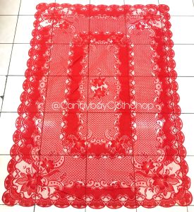 Taplak meja makan 6 kursi 150 x 230 cm Varian Merah natal Imlek corak bunga bintik bahan kain polyester