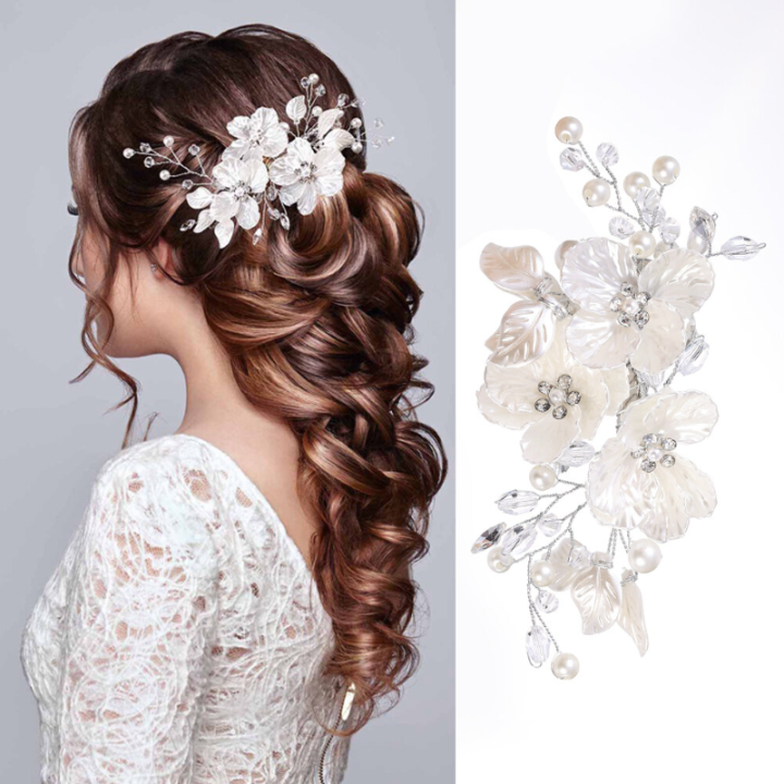 Bridal Crystal Pearl Flower Hair Clip Floral Style Barrette Bride