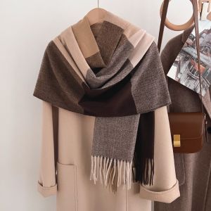 ZENDO12 Soft Imitation Cashmere Long Scarf Tassel Thickened Shawl Wrap Cozy Stitching Neck Scarf Winter