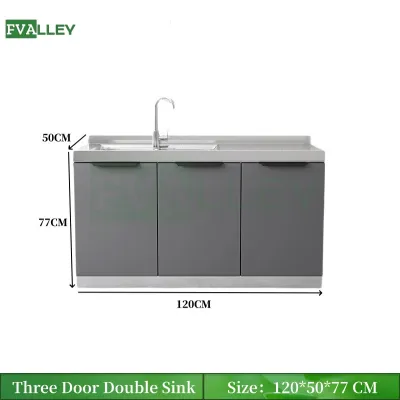 FVALLEY Stainless Steel Kitchen Cabinet Gas Stove Cabinet Sink Cabinet Combined Cupboards