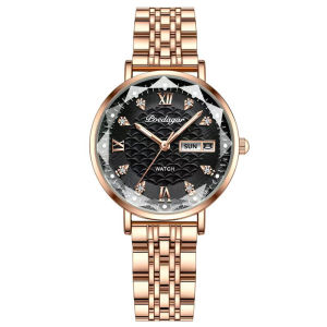 POEDAGAR Watch for Women Luxury Quartz Diamond Dial Women Watches Stainless Steel Original Ladies Watch Date Week Luminous Waterproof Fashion Wristwatch
