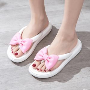 Women Bow Ribbon Flip Flops Tsinelas Rubber Material Waterproof Anti‑Slip Comfortable Slippers Indoor Outdoor Summer Footwear