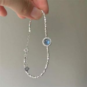 Aquamarine broken silver bracelet womens light luxury niche design high-end bracelet exquisite simple temperament versatile jewelry