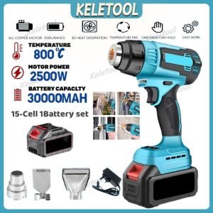 Cordless 2500W High Temp Heat Gun Industrial Heavy Duty Hot Air Gun for Shrink Welding DIY Crafts with 3 Replacement Nozzles