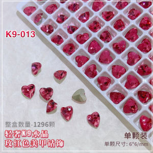 Nail Art 1pcs K9 Crystal Diamond Rose Red Slight Wine Red Heart Diamond Accesories Jewelry 水晶钻玫红微醺酒红爱心钻肥方尖底指甲闪钻配饰玫粉色新年饰品