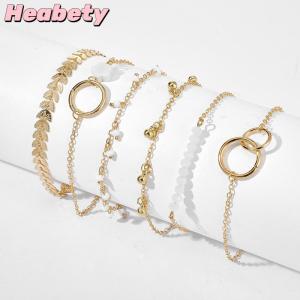 Heabety 6Pcs set Boho Bracelet Set Women Tassels Leaves Circular Chains Bangle Jewelry