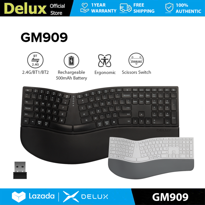 Delux Gm909 Bluetooth 2.4g Wireless Ergonomic Keyboard 112 Keys 