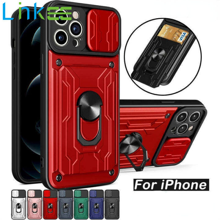 For Apple iPhone 13 12 11 X XR XS 6s Pro Max Plus SE 2020 Phone Case,  Armor Card Slot Magnetic Cover Ring Holder Multifunctional Casing