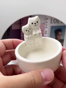 Cartoon Couple Cats Ceramics Holder Romance Warming Paws Cats Tealight Stand Candlestick Home Centerpieces Decors