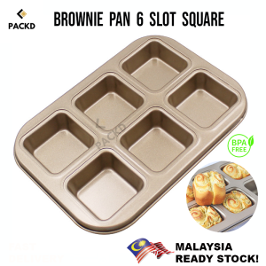 Brownie Cake Muffin Pan 6-Cavity Non-Stick Square Cupcake Bread Bun Tray Carbon Steel Bakeware for Oven Baking | Dulang Kuih Kek Cawan Persegi Tidak Melekat Alat Bakar Keluli Karbon Pembakaran Ketuhar | 布朗尼蛋糕松饼盘不粘方形纸杯蛋糕托盘碳钢烤盘烤箱烘焙