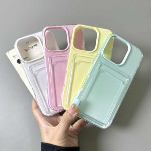 Jelly Card Slot Bag Clear Phone Case For iPhone 16 15 14 13 12 11 Pro Max Candy Color Wallet Photo Pocket Soft Protective Cover