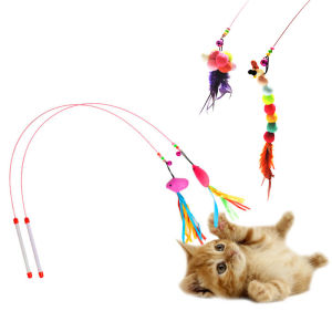 [Hoàn Tiền 10%] Cần câu mèo bằng dây thép dẻo gắn lông vũ làm đồ chơi cho chó mèo