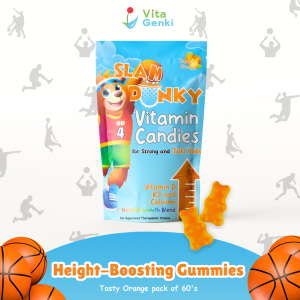 VitaGenki Slam Dunky 60 Vitamin Candy Gummies | Height Supplement | Vitamin D K3 & Calcium | Natural Growth Blend