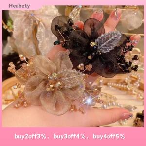 Heabety Elegant Rhinestone Flower Tie Hair Rope Female Ponytail Ball Head Rubber Band Scrunchie Ring