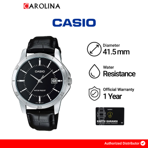 Jam Tangan Pria Casio General MTP-V004L-1A Black Dial Black Leather Band