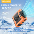 Orashare K50 10000mAh Multifunctional Portable Waist Fan 5 Speed Adjustable Hanging Neck Fan Strong Wind With Powerbank and LED Light Up to 40H Cooling Suitable for Outdoor Camping Trip. 