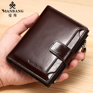 Genuine Cowhide Leather & 18 Card Slots ManBang Brand Luxury Mens Wallet Original Genuine Leather Short Purse Vertical Drivers License First Layer Cowhide Multi-Function Card Bag Clip