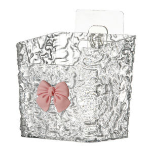 Hộp Đựng Đồ Trang Điểm Dán Tường Chất Liệu Nhựa Trong Suốt Giá Treo Tường Mini Không Cần Khoan Kèm Charm Nơ Xinh Xắn