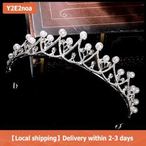 【Local shipping】 2023 New Women Girls Silver Color Crown Headwear Korean Crystal Tiara Fashion Birthday Dress Rhinestone Crown Hair Accessories