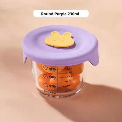 Baby Food Container Heat Resistant Borosilicate Glass Airtight Storage Box (230ml) Cute Rabbit