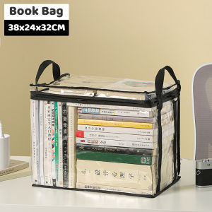 Portable Transparent Book Storage Bag Collection Stackable Case with Zipper and Handle Dust Proof Organizer Student