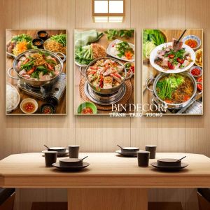 Tranh treo tường lẩu cá đuối trang trí decor quán ăn nhà hàng kèm đinh