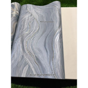 Wallpaper Dinding Marmer Wave Glitter Coklat Cream Silver Ulir Metalik Abstrak Elegan