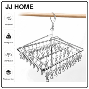 【JJ HOME】 304 Stainless Steel 60 Clip Sock Drying Rack Windproof Swivel Laundry Hanger for Underwear Socks Baby Clothes
