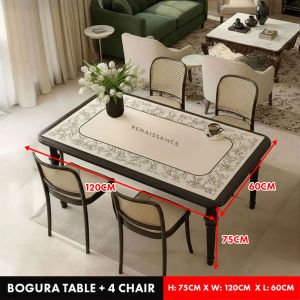 F&F: Bogura Dining Table with 4 Chairs FREE PU Leather Table Mat Waterproof Cover/Set Meja Makan