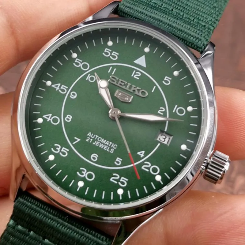 Seiko 5 snk805k2 automatic 21 jewels green military nylon strap hot sale