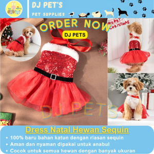 Baju natal anjing dan kucing baju hewan edisi natal model dress sequin