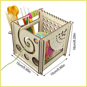 Wood crafts handmade multi-functional knitting tools crochet lovers yarn storage box