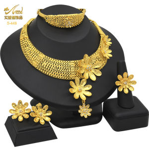 [ Premium Selection ]Jewelry2024 Dubai 24k Gold-plated Jewelry Set Necklace Earrings Bracelet Ring Four-piece Set In Stock