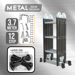 12 Step 3.7M Black Metal Multipurpose Ladder Folding ladder Tangga Lipat Besi Double Sided Ladder Thick Metal