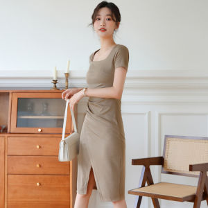 Einashop Cristen Square Neck Shealth Dress SG Ship
