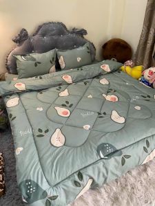 (Siêu đẹp) 🍒 Trọn bộ 5 món ga gối chăn phao dày poly cotton nhiều mẫu mới (gạt trái xem thêm mẫu mền đắp mùa đông) Mẫu Chuột mickey xám