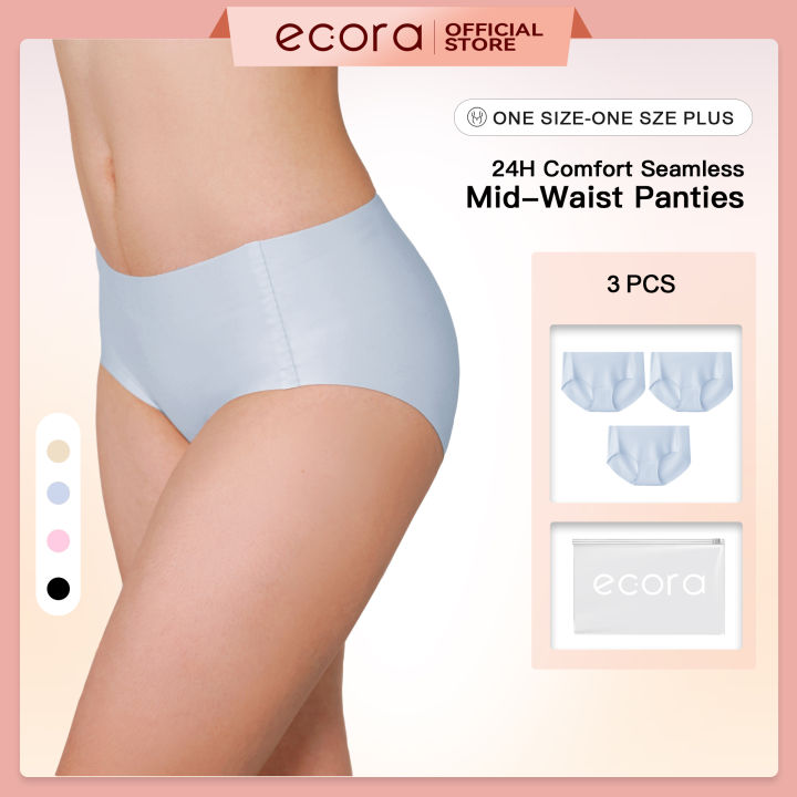 ecora [3 PCS] Super comfort Seamless Mid-Waist Panty Plus Size