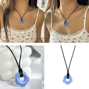 Long Wax Line Flower Pendant Choker Aesthetic Necklace for Women Elegant Adjustable Chain Girls Party Birthday Gift