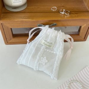 NO4 PANDA Sundries Storage Lace Drawstring Storage Bag Solid Color Small Cloth Bag Cloth Handbag Sweet Portable Cosmetic Bag Female