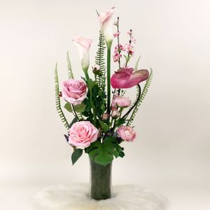 แจกันดอกไม้ประดิษฐ์ โทนสีชมพู ดอกไม้ปลอมพร้อมแจกัน ดอกไม้ตกแต่งบ้าน