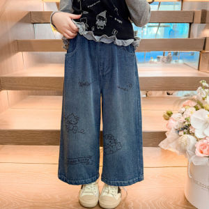 Christmas gifts Halloween Halloween Girls Spring Autumn Kawaii Straight Leg Jeans Sanrio Hello Kitty New Kids Cartoon Anime Stylish Korean Wide Leg Pants