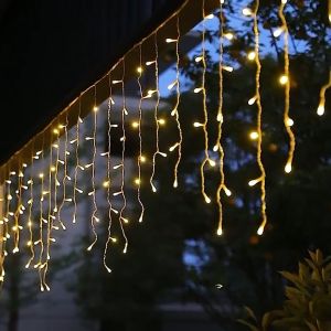 Hari Raya Lights 6.5M/10M Solar Icicle Lights Auto On/Off Outdoor Waterproof Led Fairy Lights Curtain Lights For Ramadan Hari Raya Decoration Ramadan Lights